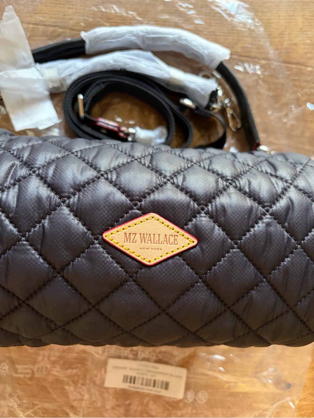 MZ Wallace Black Quilted Nylon Barrel Shoulder Bag with Chain Strap - Picture 7 of 8